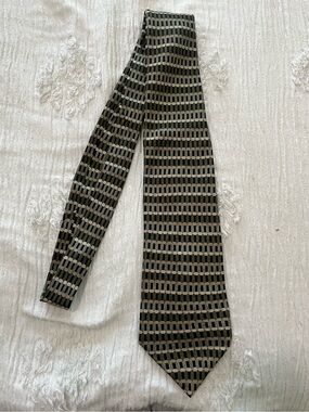 Paco Rabanne Olive Green, Black and Beige Geometric Tie